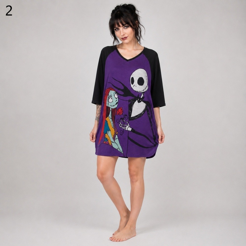 Disney Tim Burton Nightmare Before‎ Christmas Night Shirt Small Black Purple